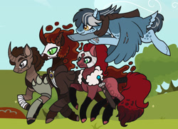 Size: 2205x1601 | Tagged: safe, artist:hope-of-morning, oc, oc only, oc:courtland, oc:delta, oc:hestia, oc:magnar, earth pony, pegasus, pony, unicorn, female, helmet, male, mare, stallion