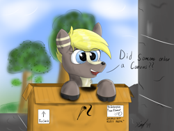 Size: 1600x1200 | Tagged: safe, artist:kalashnikitty, oc, oc:canvas, deer, pony, box, cute, male, pony in a box, solo