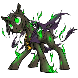 Size: 1000x1000 | Tagged: safe, artist:kalemon, ghoul, pony, undead, unicorn, fallout equestria, amulet, balefire, cape, clothes, glowing eyes, jewelry, male, on fire, simple background, solo, transparent background