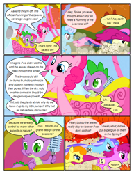 Size: 612x792 | Tagged: safe, artist:newbiespud, derpibooru import, edit, edited screencap, screencap, berry punch, berryshine, carrot top, golden harvest, linky, minuette, pinkie pie, shoeshine, spike, dragon, earth pony, pony, unicorn, comic:friendship is dragons, fall weather friends, background pony, comic, dialogue, female, flying, hot air balloon, looking down, male, mare, megaphone, microphone, running, running of the leaves, screencap comic, slit eyes