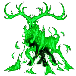 Size: 1500x1500 | Tagged: safe, artist:kalemon, deer, ghoul, pony, undead, fallout equestria, balefire, fire, horns, on fire, simple background, solo, transparent background