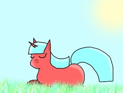 Size: 1024x769 | Tagged: safe, artist:undeadponysoldier, oc, oc only, oc:echristian, pony, unicorn, bangs, beautiful, cute, female, field, grass, lying down, mare, outdoors, prone, solo, sun, work of art