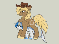 Size: 1024x768 | Tagged: safe, artist:rubysplash2018, oc, oc:bruce, oc:ocean bloom, earth pony, original species, shark pony, colored hooves, femboy, male, size difference