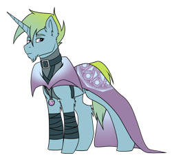 Size: 1920x1808 | Tagged: safe, artist:kxttponies, oc, oc only, pony, unicorn, cloak, clothes, interspecies offspring, male, offspring, parent:thorax, parent:trixie, parents:thoraxie, simple background, solo, stallion, transparent background