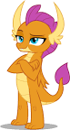 Size: 77x144 | Tagged: safe, screencap, smolder, dragon, school daze, background removed, closed wing, cropped, crossed arms, picture for breezies, raised eyebrow, raised tail, simple background, solo, tail, white background