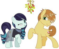 Size: 2085x1725 | Tagged: safe, coloratura, feather bangs, christmas, colorabangs, female, hearth's warming, holiday, male, mistleholly, romantic, shipping, shipping fuel, smiling, straight