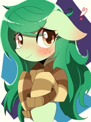 Size: 768x1024 | Tagged: safe, artist:erufi, wallflower blush, earth pony, pony, blushing, clothes, cute, equestria girls ponified, female, floppy ears, flowerbetes, heart, mare, ponified, solo, sweater, sweet dreams fuel