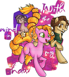 Size: 847x943 | Tagged: safe, artist:ulfruna, pony, cassandra, flynn rider, ponified, rapunzel, tangled (disney)