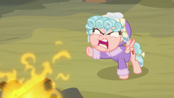 Size: 1920x1080 | Tagged: safe, screencap, cozy glow, pegasus, pony, frenemies (episode), angry, clothes, cozy glow is best facemaker, faic, female, filly, foal, hat, raised hoof, solo, spoiled brat, winter outfit