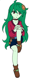 Size: 767x2006 | Tagged: safe, artist:fantasygerard2000, wallflower blush, equestria girls, equestria girls series, sunset's backstage pass!, spoiler:eqg series (season 2), alternate clothes, boots, female, flower, flower in hair, looking at you, music festival outfit, shoes, simple background, sitting, white background