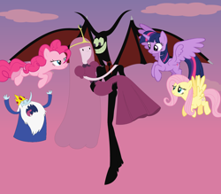 Size: 5008x4384 | Tagged: safe, fluttershy, pinkie pie, twilight sparkle, twilight sparkle (alicorn), alicorn, demon, pegasus, pony, adventure time, cartoon network, chaos, cloud, discovery family, female, flying, ice king, male, nergal, princess bubblegum, sky, the grim adventures of billy and mandy