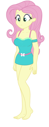 Size: 1700x4382 | Tagged: safe, edit, editor:ah96, fluttershy, equestria girls, barefoot, breast edit, breasts, cleavage, cropped, feet, female, ms paint, simple background, solo, white background