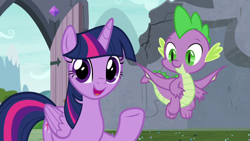 Size: 1920x1080 | Tagged: safe, screencap, spike, twilight sparkle, twilight sparkle (alicorn), alicorn, dragon, uprooted, claws, female, male, winged spike