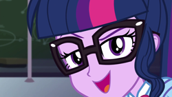 Size: 1920x1080 | Tagged: safe, screencap, sci-twi, twilight sparkle, better together, do it for the ponygram!, equestria girls, close-up, glasses, open mouth, science, smug, smuglight sparkle