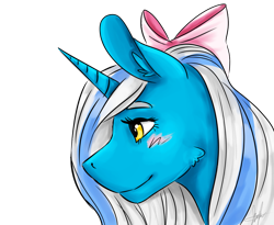 Size: 1000x820 | Tagged: safe, artist:dotsadopts, oc, oc:fleurbelle, alicorn, pony, alicorn oc, blushing, bow, cute, female, golden eyes, hair bow, mare, smiling