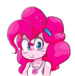 Size: 1590x1612 | Tagged: safe, artist:temmie-kun, pinkie pie, better together, equestria girls, bust, clothes, colored pupils, cute, diapinkes, female, geode of sugar bombs, magical geodes, pixiv, simple background, solo, tanktop, transparent background