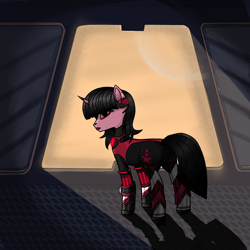 Size: 2020x2020 | Tagged: safe, oc, oc:blacklodge, pony, unicorn, armor, clothes, female, goth, looking at you, mare, science fiction, suit