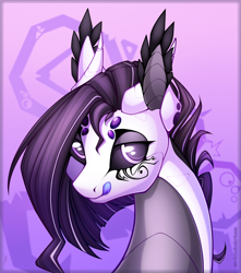 Size: 1166x1319 | Tagged: safe, artist:xn-d, oc, oc only, oc:erin daedricon, dracony, hybrid, original species, pony, robot, robot pony, abstract background, black sclera, female, licking, licking lips, ponymorph, tongue out