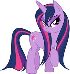 Size: 1018x1080 | Tagged: safe, artist:iknowpony, twilight sparkle, unicorn twilight, pony, unicorn, .svg available, alternate hairstyle, bedroom eyes, female, looking at you, mare, raised hoof, simple background, smiling, solo, transparent background, vector, wet mane