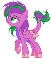 Size: 1556x1804 | Tagged: safe, artist:razorbladetheunicron, oc, oc only, oc:firestorm swirl, dracony, hybrid, pony, alternate hairstyle, base used, female, lateverse, mare, next generation, offspring, outline, parent:amethyst star, parent:spike, parents:amespike, scales, shading, shading practice, solo