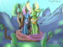 Size: 800x600 | Tagged: safe, artist:sunniesfunthecupcake, pharynx, thorax, changedling, changeling, brotherly love, brothers, changedling brothers, duo, king thorax, male, prince pharynx, siblings