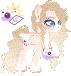 Size: 372x394 | Tagged: safe, artist:cueen, oc, oc only, oc:lens flare, pegasus, pony, base used, camera, female, mare, pegasus oc, piercing, pixel art, ponysona, simple background, solo, transparent background, unshorn fetlocks