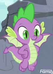 Size: 673x940 | Tagged: safe, screencap, spike, dragon, uprooted, claws, cropped, male, smiling, solo, tail, winged spike, wings