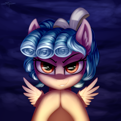 Size: 3000x3000 | Tagged: safe, artist:setharu, cozy glow, pegasus, pony, bust, looking at you, portrait, solo