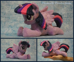 Size: 3000x2500 | Tagged: safe, artist:bluedragonflyplush, twilight sparkle, twilight sparkle (alicorn), alicorn, pony, beanie (plushie), female, hand, horn, irl, mare, photo, plushie, prone, solo, spread wings, wings