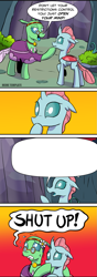 Size: 529x1511 | Tagged: safe, artist:pony-berserker, free love (changedling), ocellus, changedling, changeling, changeling hive, comic, duo, female, hippie, meme template, shut up, speech bubble, template