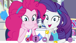 Size: 1920x1080 | Tagged: safe, screencap, pinkie pie, rarity, better together, do it for the ponygram!, equestria girls