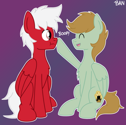 Size: 2075x2062 | Tagged: safe, artist:banquo0, oc, pegasus, pony, boop, gradient background, sitting