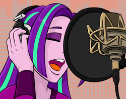 Size: 850x670 | Tagged: safe, artist:skycatcherequestria, aria blaze, equestria girls, rainbow rocks, alternate hairstyle, fanfic art, female, fimfiction.net link, headphones, microphone, recording studio, singing, solo, sound booth