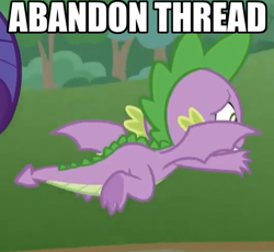 Size: 526x483 | Tagged: safe, edit, edited screencap, editor:anonycat, screencap, spike, dragon, the ending of the end, abandon thread, cropped, leak, meme, solo focus, text, winged spike