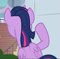 Size: 899x884 | Tagged: safe, screencap, twilight sparkle, twilight sparkle (alicorn), alicorn, pony, sparkle's seven, cropped, hiding, rear view, solo