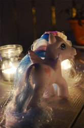 Size: 790x1200 | Tagged: safe, artist:princiest, star catcher, pony, g3, backlighting, candle, photo, table, toy