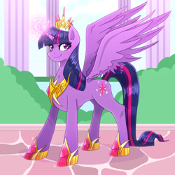 Size: 1280x1280 | Tagged: safe, artist:putt125, twilight sparkle, twilight sparkle (alicorn), alicorn, pony, crown, female, hoof shoes, jewelry, leg fluff, magic, mare, older, older twilight, peytral, princess, regalia, solo, spread wings, wings