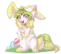 Size: 1280x1152 | Tagged: safe, artist:monogy, oc, oc:jellyfish, earth pony, pony, animal costume, bunny costume, clothes, costume, female, mare, simple background, solo, transparent background