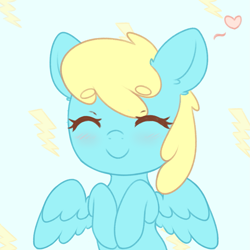 Size: 1937x1934 | Tagged: source needed, safe, artist:fluffymaiden, sassaflash, pegasus, pony, background pony, beanbrows, chibi, ear fluff, eyebrows, eyes closed, female, floating heart, heart, mare, solo