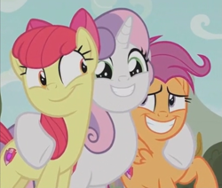 Size: 1087x923 | Tagged: safe, screencap, apple bloom, scootaloo, sweetie belle, earth pony, pegasus, pony, unicorn, growing up is hard to do, cropped, cutie mark, cutie mark crusaders, older, older apple bloom, older cmc, older scootaloo, older sweetie belle, the cmc's cutie marks