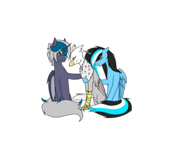 Size: 6803x6236 | Tagged: safe, artist:moonlight0shadow0, oc, oc only, oc:elizabat stormfeather, oc:gerbera, oc:moonlight shadow, alicorn, bat pony, bat pony alicorn, hippogriff, pony, alicorn oc, bat pony oc, comforting, female, hippogriff oc, hug, mare, simple background, sitting, transparent background