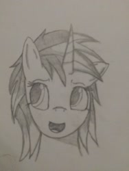 Size: 2448x3264 | Tagged: safe, pony, unicorn, happy, looking to the left, paper, sketch, smiling, solo