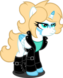 Size: 1280x1563 | Tagged: safe, artist:fletcherthehuntress, oc, oc:alice (fletcherthehuntress), alicorn, pony, alicorn oc, clothes, female, jacket, mare, simple background, solo, transparent background, two toned wings, wings