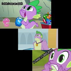 Size: 720x720 | Tagged: safe, edit, edited screencap, screencap, spike, dragon, a dog and pony show, the last problem, adult, adult spike, dankest meme, gigachad spike, meme, older, older spike, teenage spike, teenager, winged spike, wish