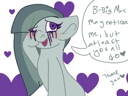 Size: 800x600 | Tagged: safe, artist:crippling depression, marble pie, earth pony, pony, blushing, bronybait, crying, cute, floppy ears, heart, heart eyes, heartbreak, implied marblemac, implied shipping, implied straight, implied sugarmac, looking at you, makeup, marblebetes, open mouth, running makeup, solo, stuttering, wingding eyes, wiping