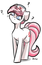 Size: 1251x1896 | Tagged: safe, artist:lrusu, nurse redheart, earth pony, pony, confused, female, head tilt, mare, question mark, simple background, solo, white background