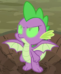 Size: 500x600 | Tagged: safe, edit, edited screencap, editor:undeadponysoldier, screencap, spike, dragon, molt down, angry, badass, cropped, fake, faker than a three dollar bill, glowing eyes, looking up, male, solo, spread wings, winged spike, wings