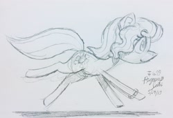 Size: 2671x1832 | Tagged: safe, artist:floofyfoxcomics, oc, oc:sunlight days, earth pony, pony, female, mare, monochrome, sketch, solo, traditional art