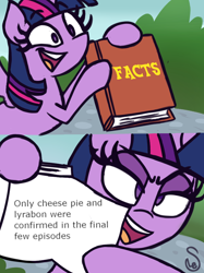 Size: 760x1015 | Tagged: safe, artist:quarium edits, edit, twilight sparkle, twilight sparkle (alicorn), alicorn, pony, the big mac question, the last problem, 2 panel comic, comic, ed edd n eddy, exploitable, exploitable meme, implied cheesepie, implied lesbian, implied lyrabon, implied shipping, implied straight, meme, op has a point, solo, twilight's fact book