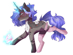 Size: 2224x1668 | Tagged: safe, artist:akiiichaos, oc, oc:moonstone, pony, unicorn, clothes, female, magic, mare, simple background, socks, solo, transparent background